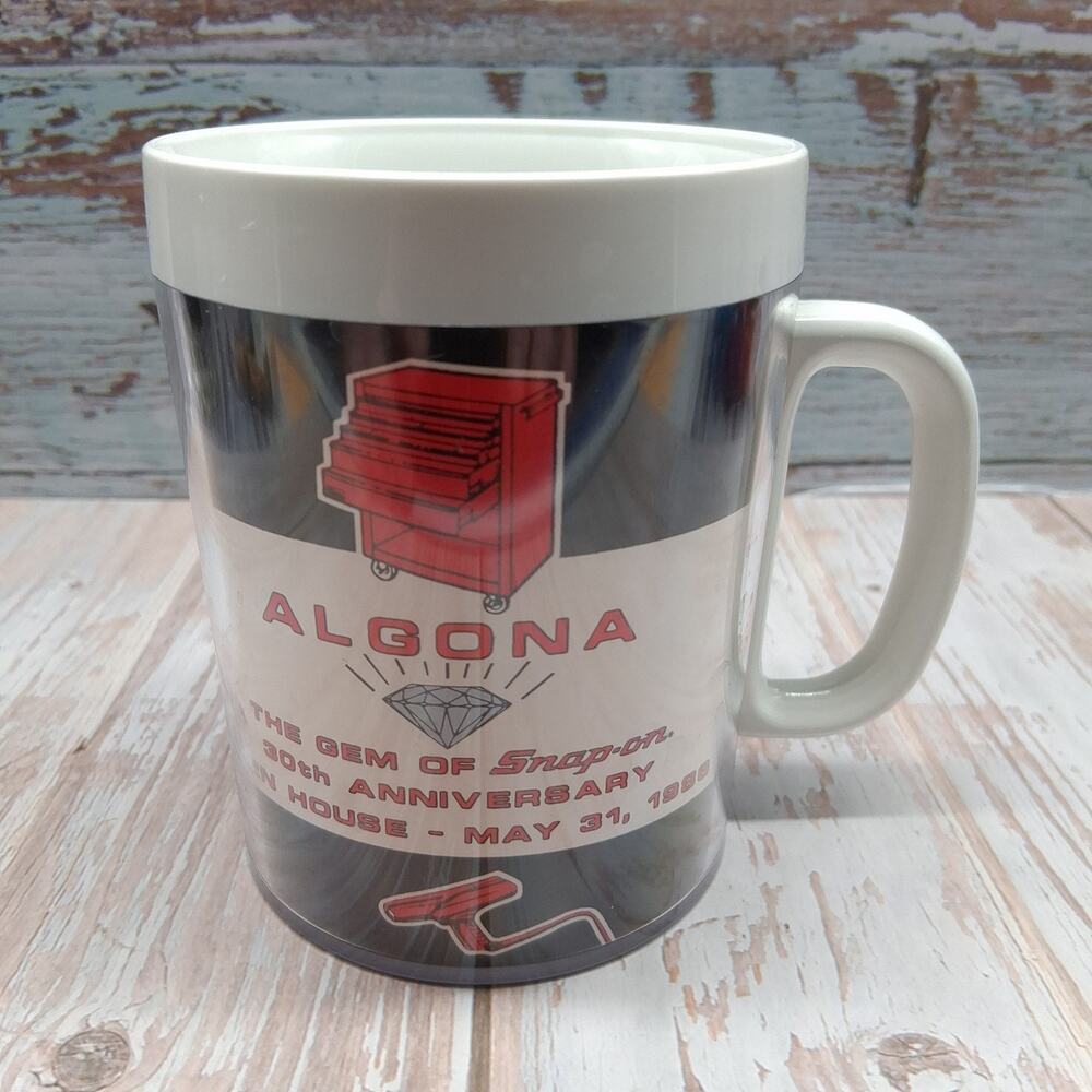 VTG 1986 Snap On "Algona 30th Anniversary" Thermo Serv Plastic Coffee Mug Cup